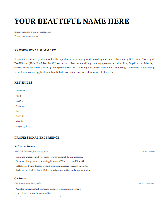 Minimal template preview