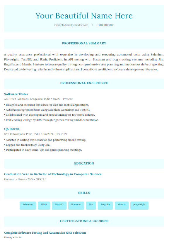 Professional template preview